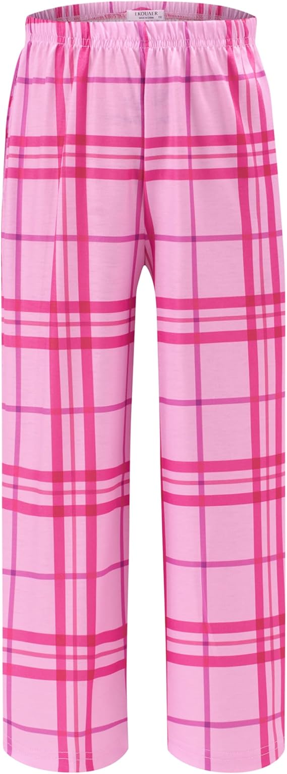 Ekouaer Girls Soft Pajamas Pants Cute Print Pattern PJ Bottoms Comfortable Lounge Long Pants with 2 Pockets