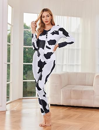 Ekouaer Womens Onesie Adult Button One Piece Pajama Long Sleeve Onesie Pajamas Jumpsuit Sleepwear for Women