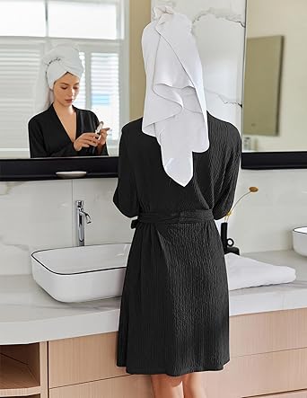 Ekouaer Robes for Women Short Knit Bathrobe Lightweight Robe Knee Length Loungewear