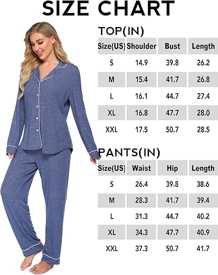 Ekouaer Women's Pajamas Long Sleeve Sleepwear Casual Button Down Loungewear Soft Pjs Set