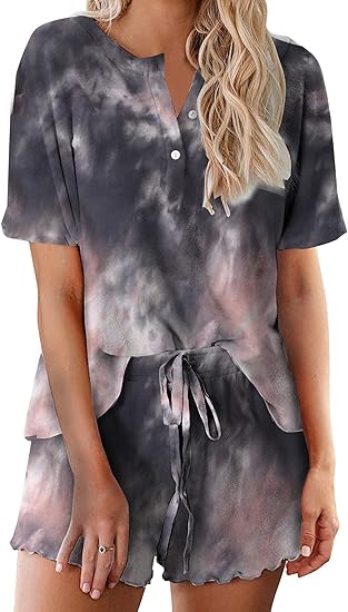 Ekouaer Tie Dye Pajamas Set Womens Loungewear Sleepwear 2 Piece PJ Sets