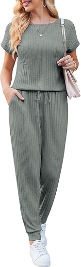 Ekouaer Jumpsuits for Women Dressy Summer Romper Ribbed Knit Casual Travel Outfits 2026 Vacation Beach Clothes
