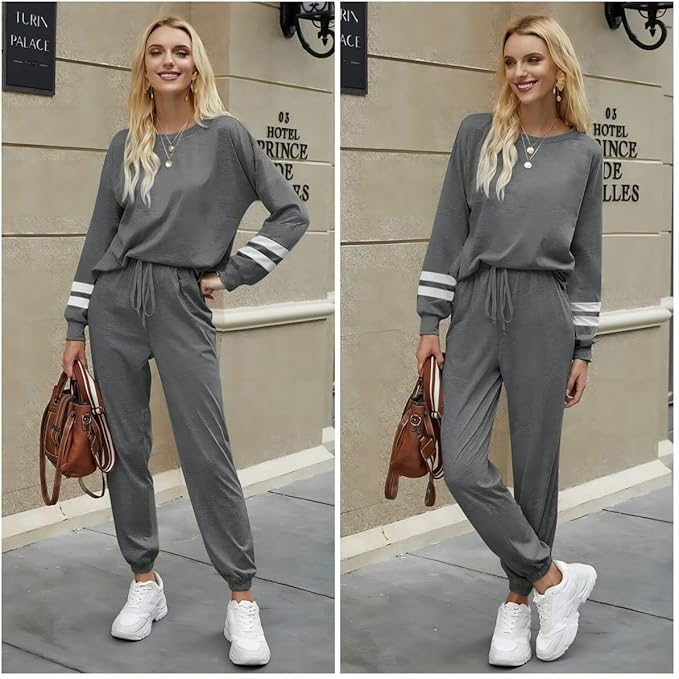 Ekouaer Sweatsuits Womens Loungewear Set Tracksuit Long Sleeve Pajamas Set with Pockets 2 Piece Outfits Lounge Sets