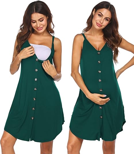 Ekouaer Women 3 in 1 Labor and Delivery/Maternity/Nursing Nightgown Button Down Sleeveless Pregnancy Dress for Breastfeeding
