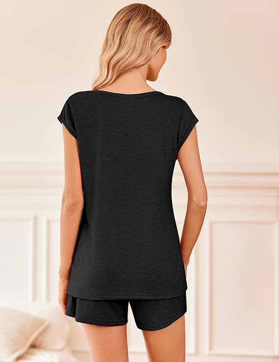 Ekouaer Womens Pajama Sets 2 Piece Lounge Sets Comfy Short Sleeve Tops and Shorts Cute Pjs Outfits Set