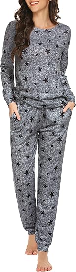 Ekouaer Womens Jogger Pajama Sets Long Sleeve Sleepwear Round Neck Nightwear Soft Pjs Lounge Sets with Pockets