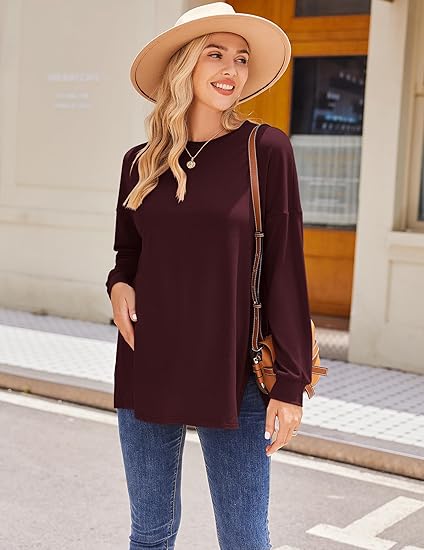 Ekouaer Womens 3 Packs Maternity Shirts Long Sleeve Side Ruched Pregnancy Tee Workout Top Tunic Blouse Mama Clothes