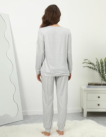 Ekouaer 2 Pack Women's Pajama Set Long Sleeve Top with Jogger Pants Lounge Sets Sleepwear Loungewear with Pockets