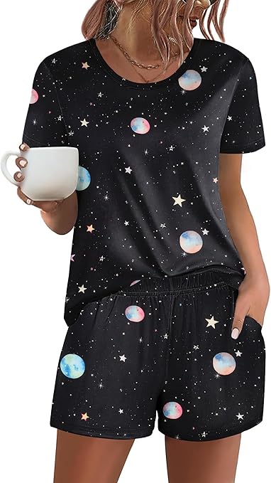 Ekouaer Women's Pajama Sets Short Sleeve Pjs 2 Piece Top and Shorts Sleepwear Comfy Soft Lounge Sets with Pockets