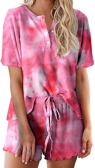 Ekouaer Tie Dye Pajamas Set Womens Loungewear Sleepwear 2 Piece PJ Sets