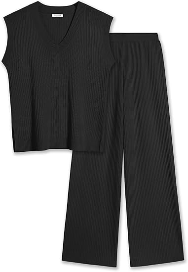Ekouaer Lounge Sets for Women 2 Piece Outfits Knit Sweater Vest Lounge Pants Casual Matching Loungewear Set