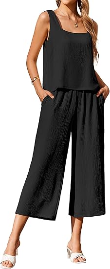 Ekouear Women's 2 Piece Outfits Sleeveless Top Capri Pants Matching Lounge Set Vacation Clothes