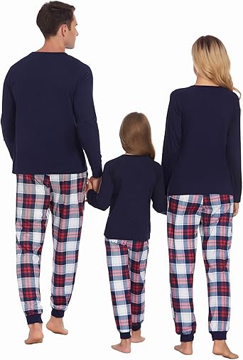 Ekouaer Family Matching Pajamas Christmas Sleepwear Long Sleeve Shirt with Plaid Pants Soft Loungewear Pjs Set