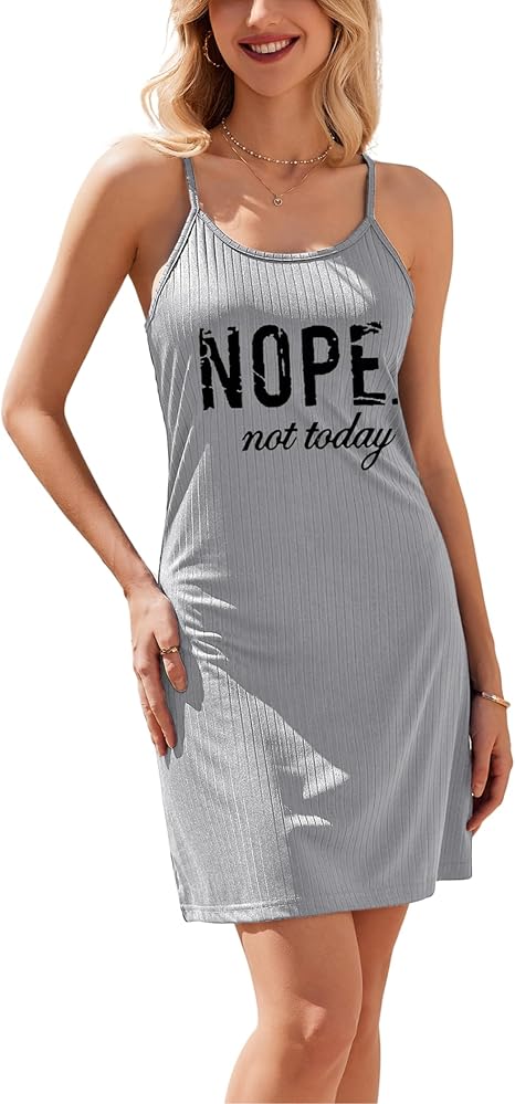 Ekouaer Womens Nightgowns for Women Sleeveless Rib Knit Sleepwear Chemise Nightgown Full Slip Ribbed Knit Dress