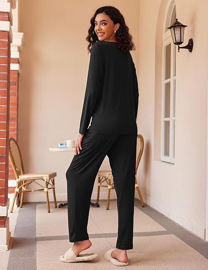 Ekouaer 2 Pack Women's Pajama Set Long Sleeve Top with Jogger Pants Lounge Sets Sleepwear Loungewear with Pockets