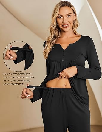 Ekouaer Maternity Nursing Pajama Sets Labor Delivery Pjs Long Sleeve Breastfeeding Pajamas Pregnancy Sleepwear Set