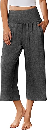 Ekouaer Womens Pajama Pants Wide Leg Capri Yoga Pants Lounge Comfy Sleep Pj Bottoms with Pockets