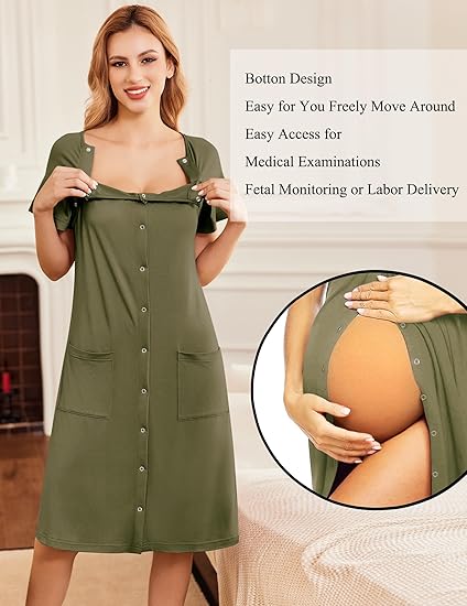 Ekouaer 3 in 1 Labor/Delivery/Hospital Gown Nursing Dress Maternity Nightgown Sleepwear for Breastfeeding with Button