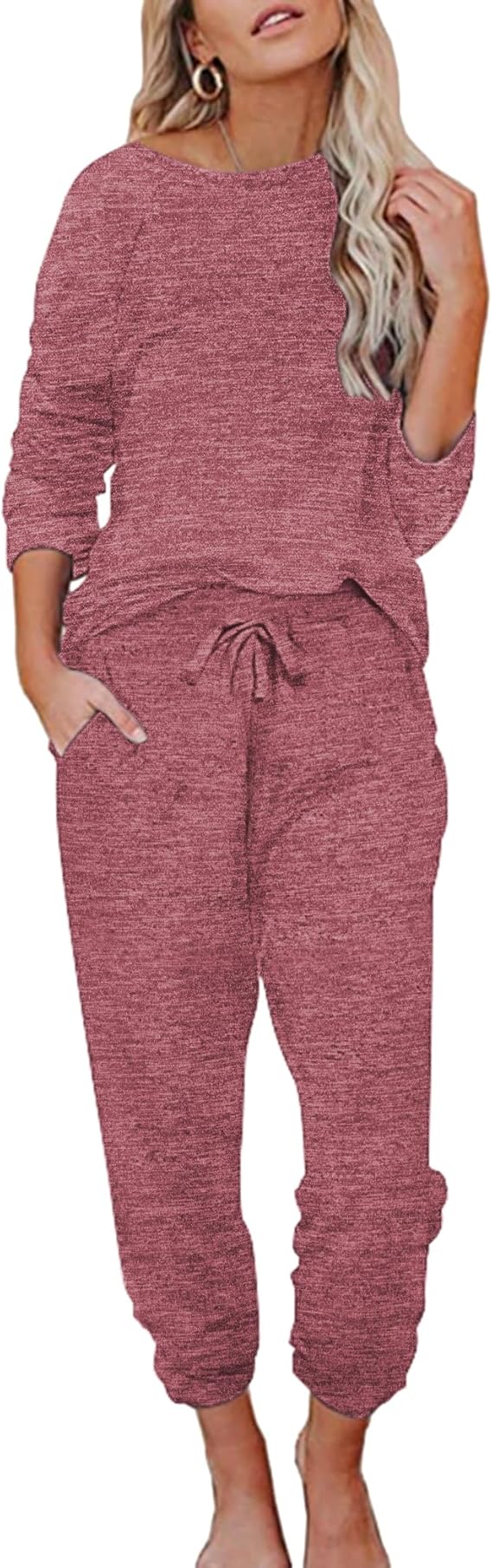 Ekouaer Womens Pajamas Set Long Sleeve Loungewear Soft Lounge Set Joggers with Pockets