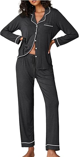 Ekouaer Pajamas Women's Long Sleeve Sleepwear Soft Button Down Loungewear Pjs Lounge Set Nightwear