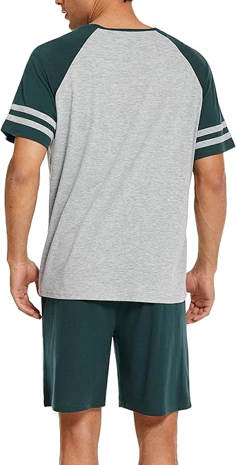 Ekouaer Mens Pajama Short Sets Short Sleeve Crewneck Pajama Lounge Set Raglan Sleepwear