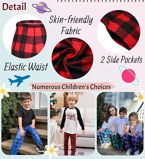 Ekouaer Boys Pajama Pants Long Sleep Soft Elastic Waist Bottoms Plaid Lounge With 2 Pockets 4-14 Years