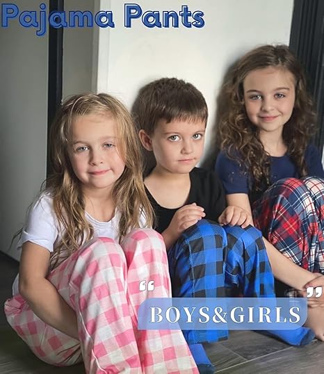 Ekouaer Boys Pajama 3 Pack Sleep Pants - Soft Elastic Waist Kids Plaid Lounge Bottoms With 2 Pockets