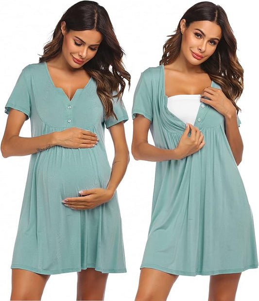 Ekouaer Labor and Delivery Gown, Nursing Nightgown, Maternity Nightgowns for Hospital Short Breastfeeding Nightgown