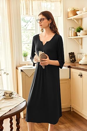 Ekouaer Long Nightgown for Women 3/4 Sleeves Nightshirt Maxi Sleep Dress Loungewear Full Length Sleepwear