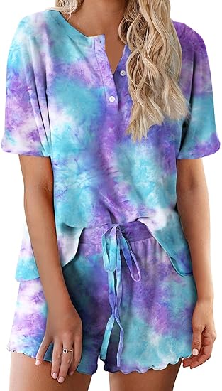 Ekouaer Tie Dye Pajamas Set Womens Loungewear Sleepwear 2 Piece PJ Sets