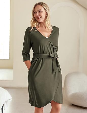 Ekouaer Maternity Robe Nursing Robes for Hospital Labor Delivery V Neck Pregnancy Bathrobe Womens Postpartum Nightgown