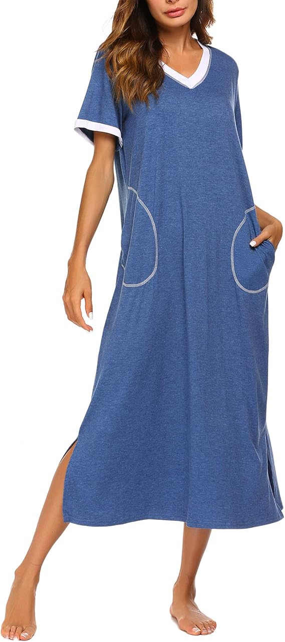 Ekouaer Women's Full Length Short Sleeve Nightgown
