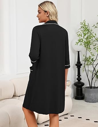 Ekouaer Zipper Robes for Women 3/4 Sleeve Housecoats Knee Length Bathrobe Lightweight Nightgown with Pockets