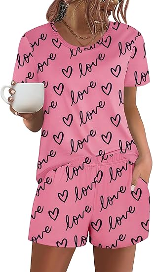 Ekouaer Women's Pajama Sets Short Sleeve Pjs 2 Piece Top and Shorts Sleepwear Comfy Soft Lounge Sets with Pockets
