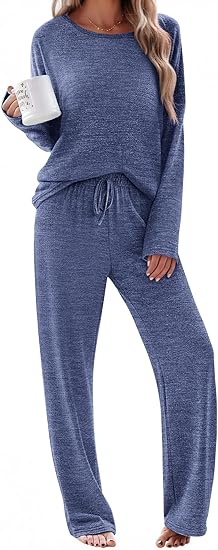 Ekouaer Pajama Set Womens Long Sleeve Sleepwear Pullover Top and Pants Cozy Loungewear Soft Pjs Lounge Set with Pockets