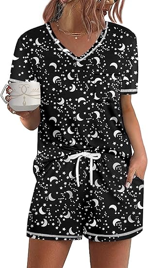 Ekouaer Women's Pajamas Sets Short Sleeve Lounge Sets Sleepwear Casual Two Piece Pjs With Pockets