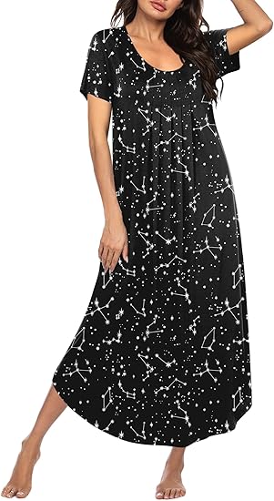Ekouaer Long Nightgowns for Women House Dress Plus Size Sleepwear Pleated Full Length Loungwear