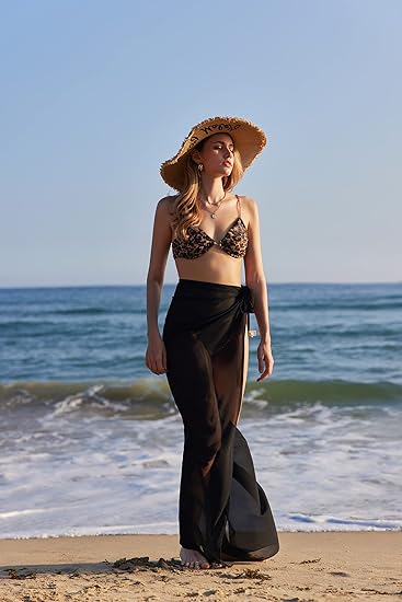 Ekouaer Women Sarong Swimsuit Coverups Chiffon Long Bikini Wraps Sheer Beach Bathing Suit Cover Up