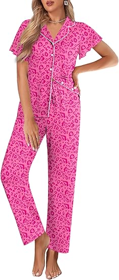 Ekouaer Pajamas for Women Set Button Up Sleepwear Cute Pjs Ruffle Sleeve Notch Collar Loungewear with Long Pants