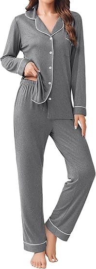 Ekouaer Womens Pajamas Set 2 Piece Button Down Pjs Soft Long Sleeve Top and Pants Sleepwear Set Lounge Sets