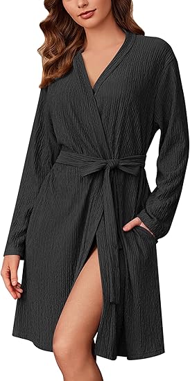 Ekouaer Robes for Women Short Knit Bathrobe Lightweight Robe Knee Length Loungewear