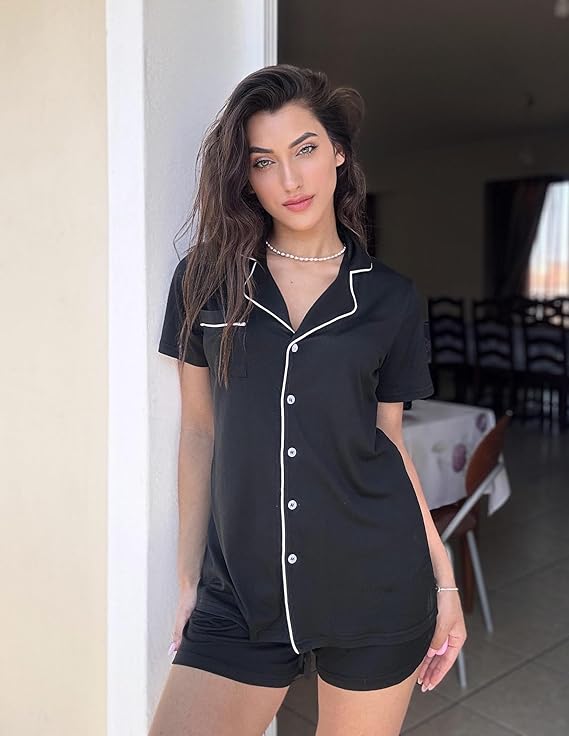 Ekouaer Pajamas Set for Women Short Sleeve Sleepwear Button Down Pjs Soft 2 Piece Lounge Sets
