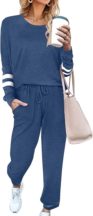 Ekouaer Sweatsuits Womens Loungewear Set Tracksuit Long Sleeve Pajamas Set with Pockets 2 Piece Outfits Lounge Sets