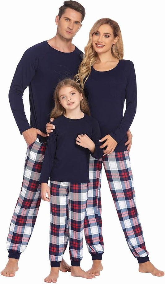 Ekouaer Family Matching Pajamas Christmas Sleepwear Long Sleeve Shirt with Plaid Pants Soft Loungewear Pjs Set