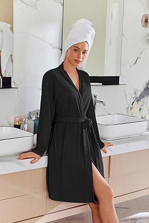 Ekouaer Robes for Women Short Knit Bathrobe Lightweight Robe Knee Length Loungewear