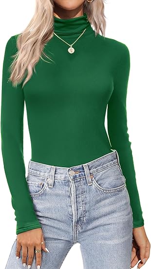 Ekouaer Women's Turtleneck Long Sleeve Shirts Thermal Underwear Tops Basic Slim Fit Fall Fashion Lightweight Top