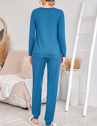 Ekouaer 2 Pack Women's Pajama Set Long Sleeve Top with Jogger Pants Lounge Sets Sleepwear Loungewear with Pockets