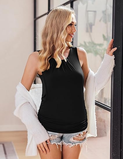 Ekouaer Womens Nursing Tank Tops for Breastfeeding Shirts Sleeveless Maternity Postpartum Clothes Black