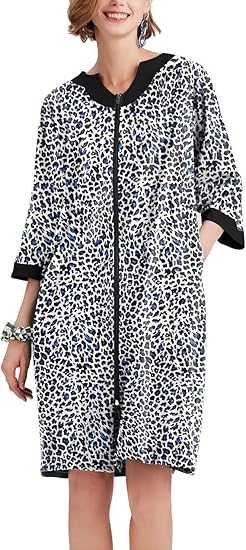 Ekouaer Women Zipper Robe 3/4 Sleeve Nightgowns Lightweight Short Bathrobe with Pockets