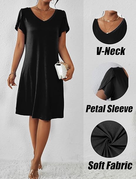Ekouaer Womens Nightgown Short Sleeves Sleepwear V Neck Nightgowns for Women Petal Sleeves Houses Dress Sleepshirt